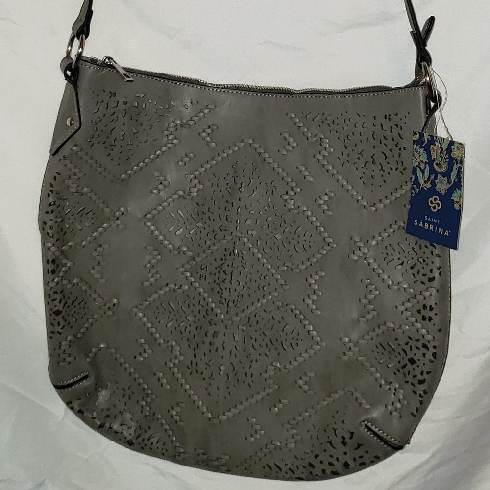NWT Ladies SAINT SABRINA Whipstitch Handbag in Gray Vegan Leather